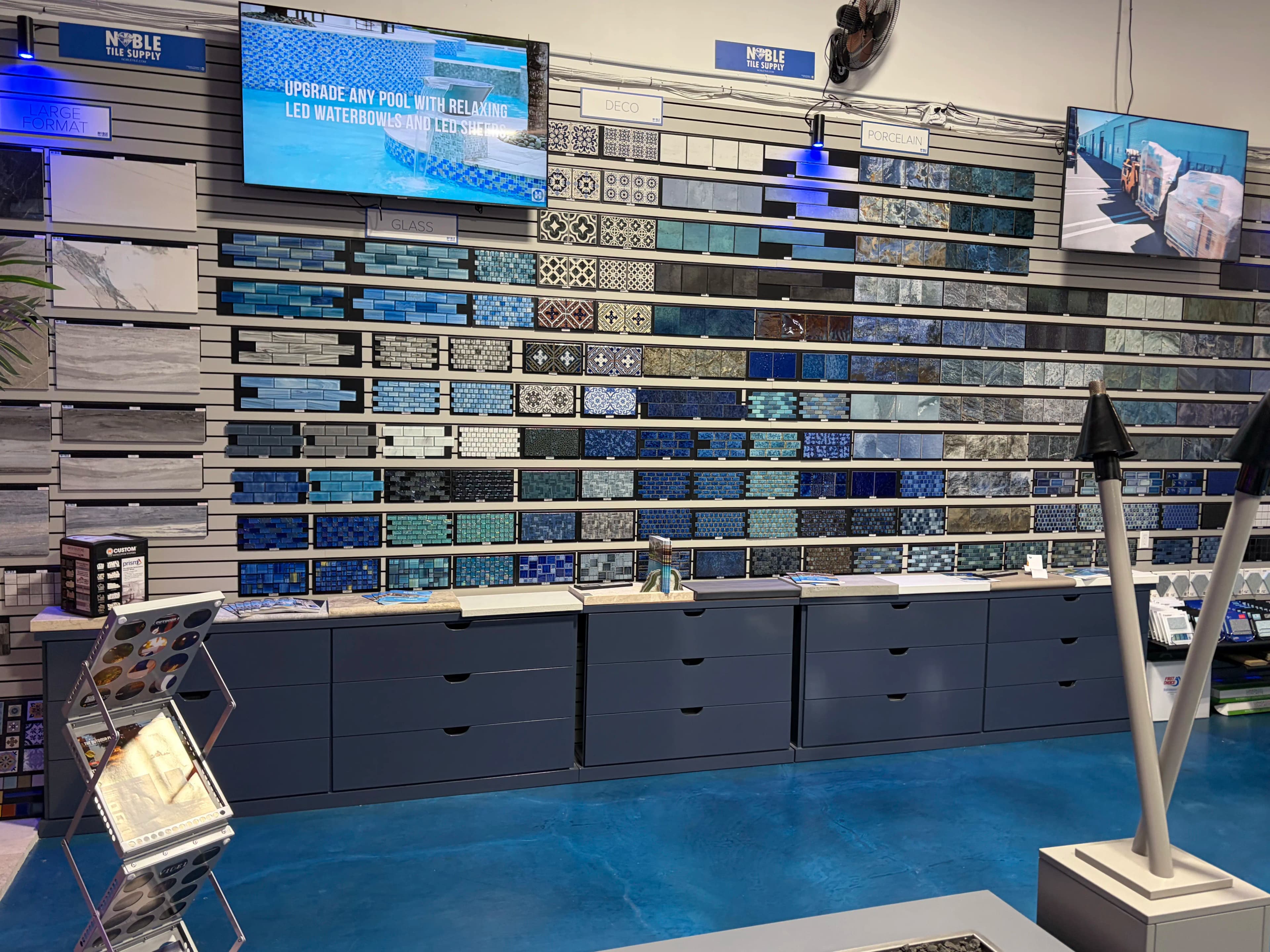 Stone and tile showroom with curated material displays