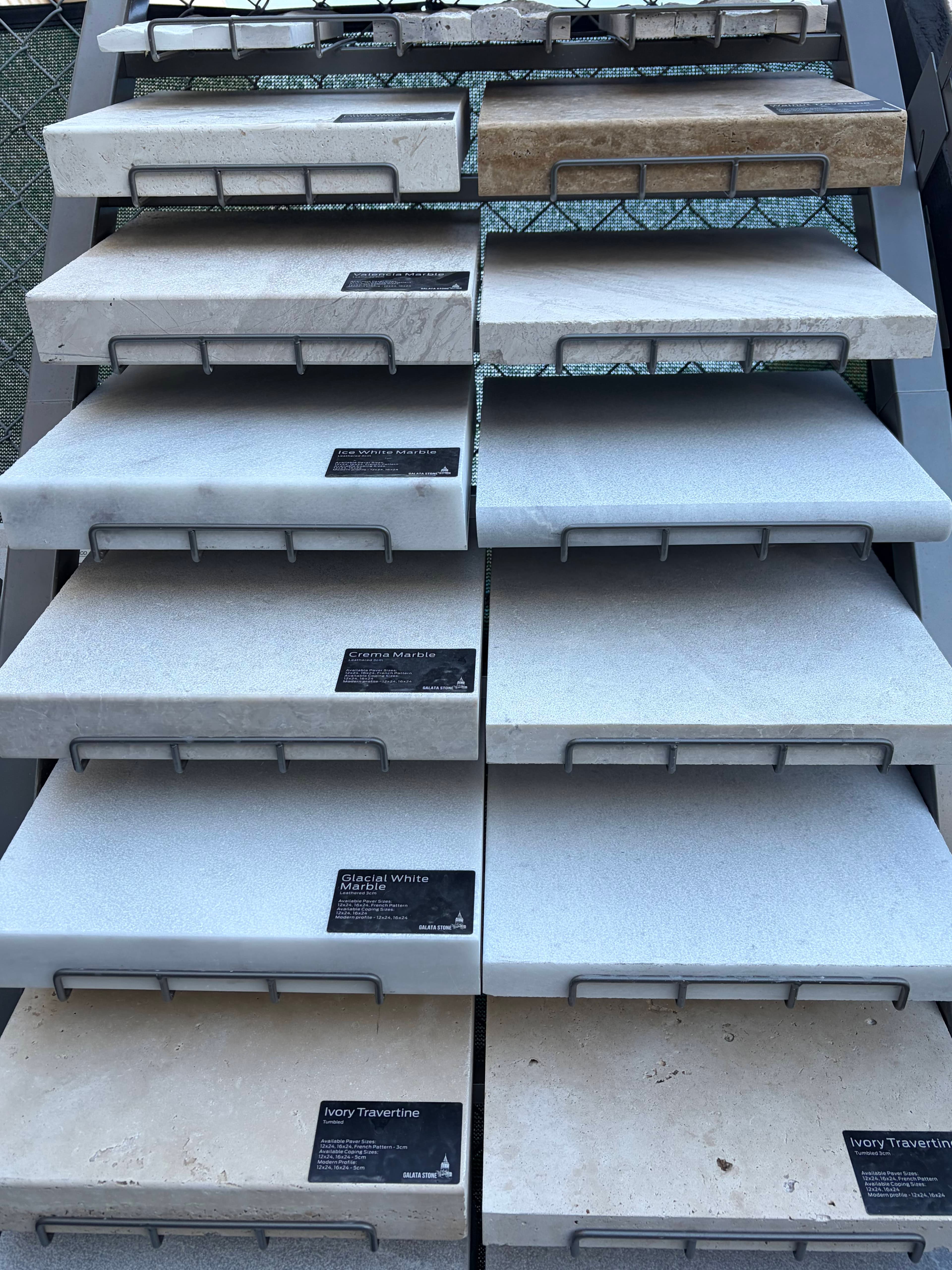 Coordinated tile set showing multiple complementary finishes